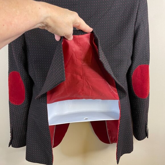 Vintage Y2K Velour Trim Retro Hipster Dinner Jacket 40 Slim Cocktail Blazer - Picture 12 of 16